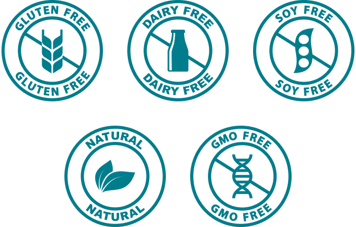 Natural ingredients, gluten free, dairy free, soy free, non gmo badges for PureHealth Research liver health supplements