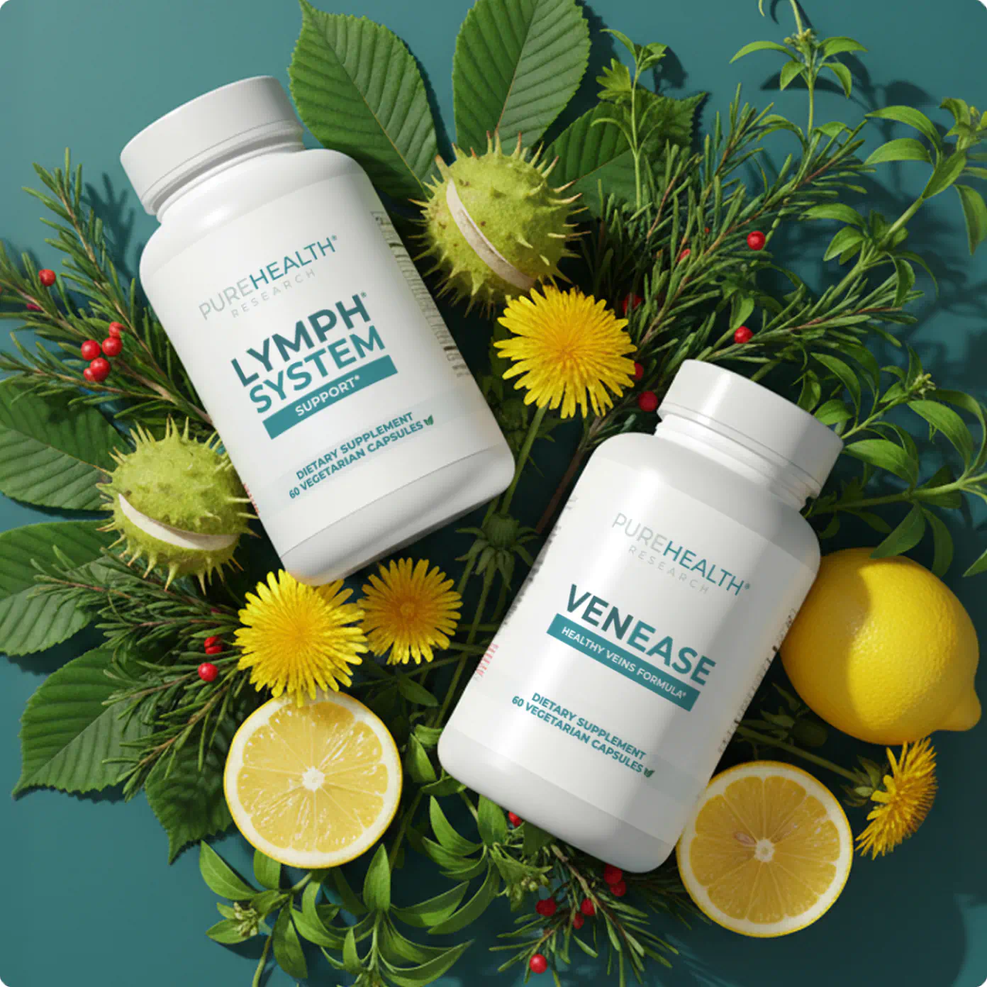 PureHealth Research lymphatic drainage supplements with ingredient display