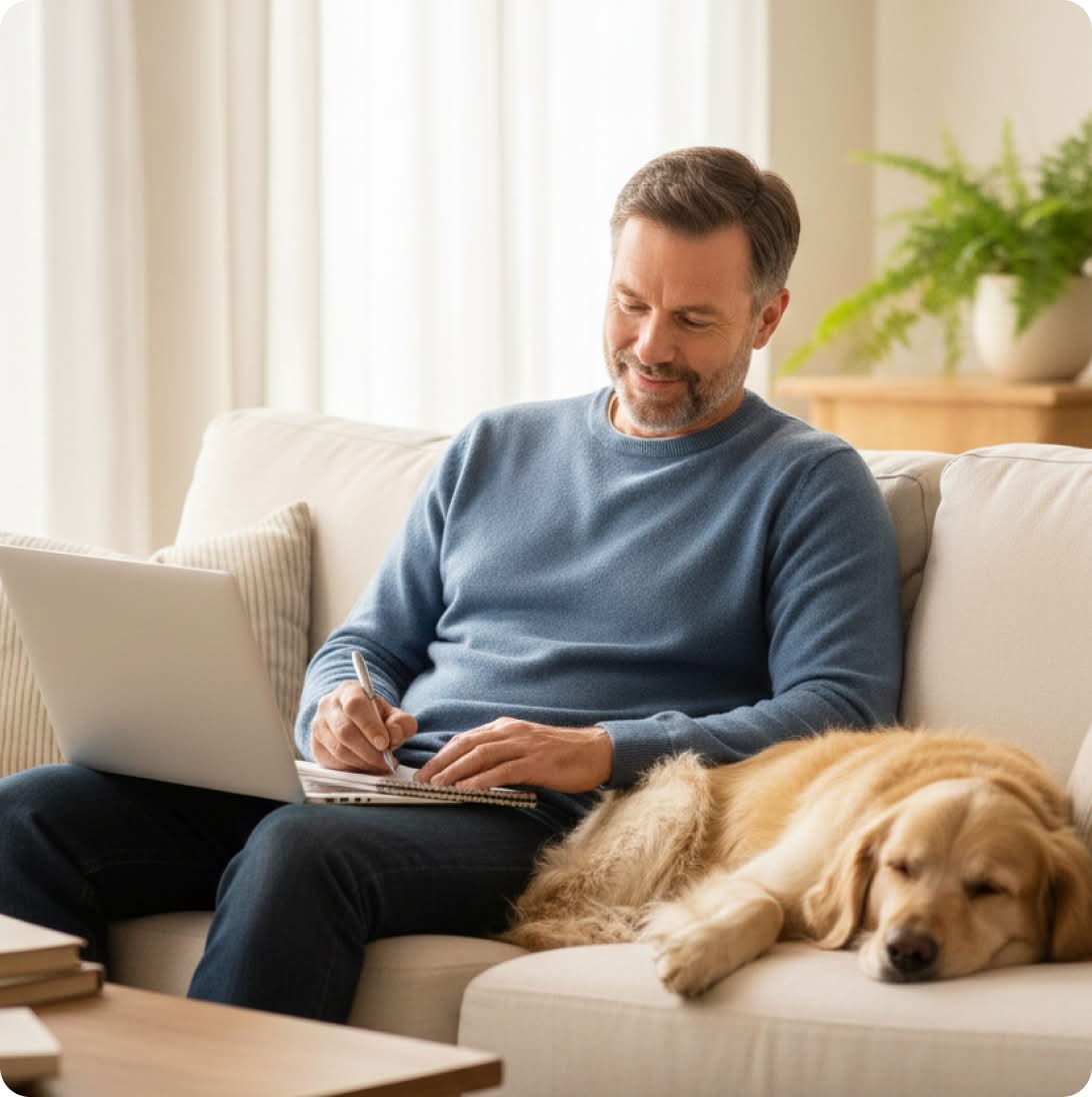man and dog relaxing