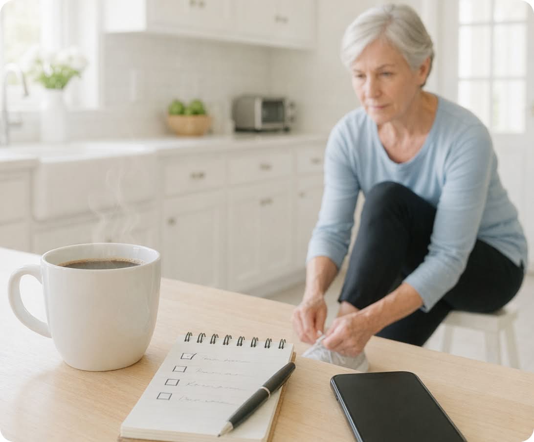 elderly woman preparing for sport
