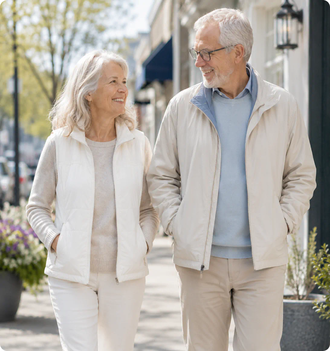 happy couple walking outdoors