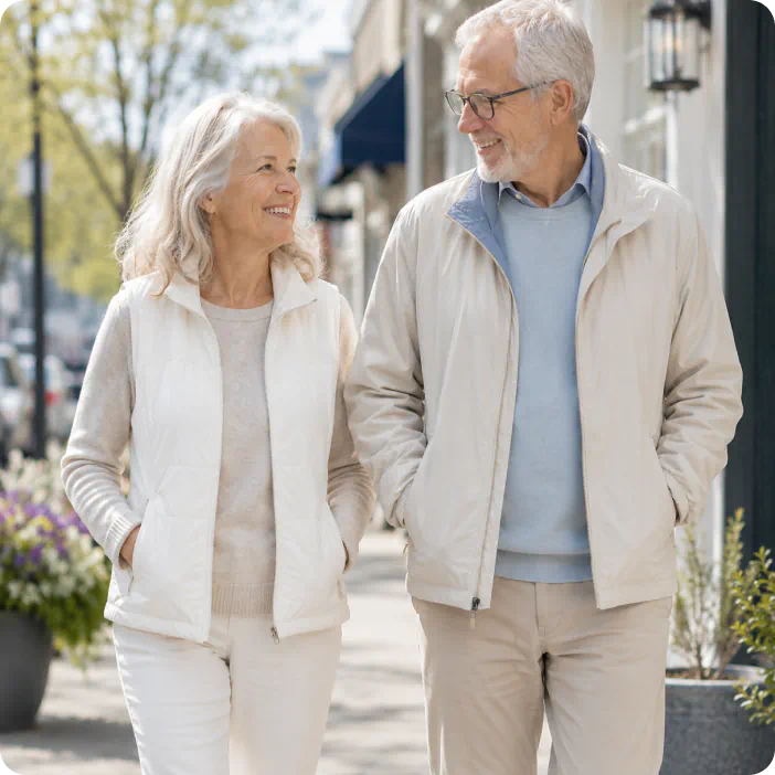 happy couple walking outdoors
